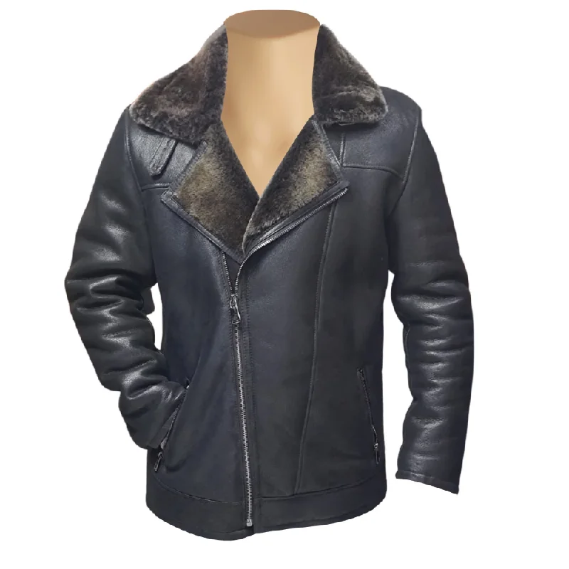 Women’s cargo jackets for utility fashion -Robbie's Black Shearling Sheepskin Car coat