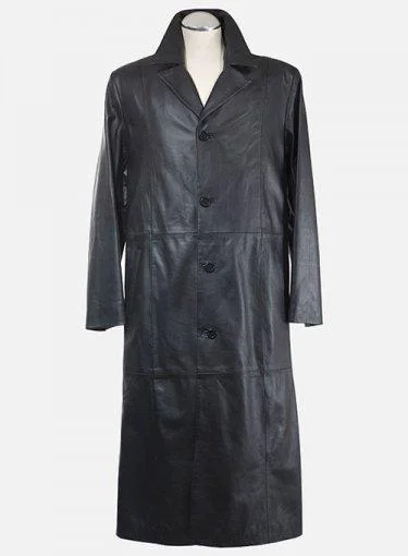 Women’s military-inspired coats for rugged elegance -LEATHER LONG COAT