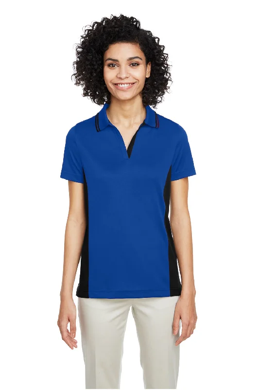 Women’s zip-up tops for easy wear -Harriton Womens Flash Performance Moisture Wicking Colorblock Short Sleeve Polo Shirt - True Royal Blue/Black