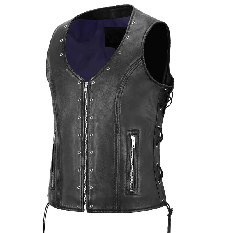 Women’s casual parkas for weekend wear -Punk Bikers Eyelet Leather Waistcoat