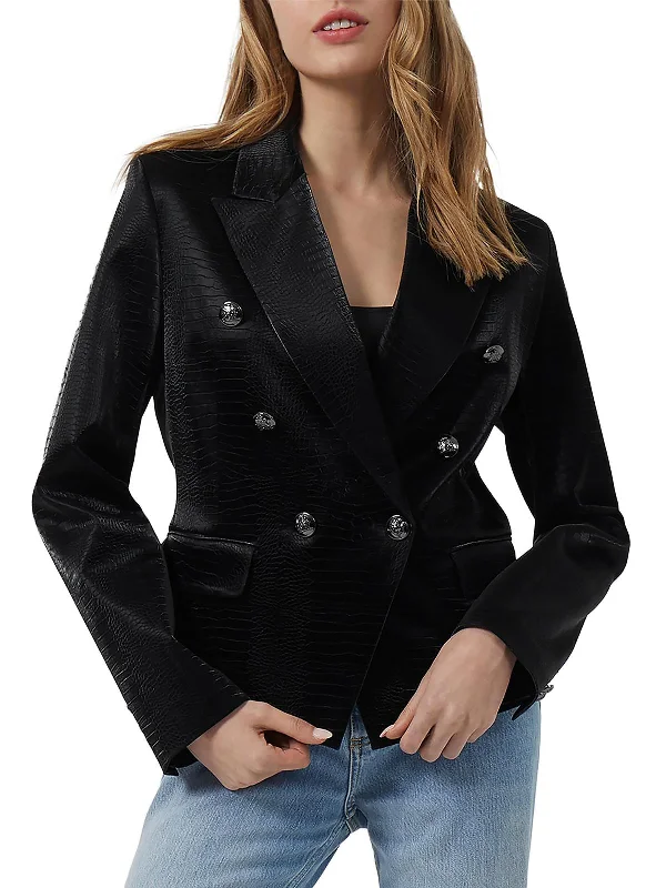 Women’s plaid jackets for preppy style -Ivar Womens Faux Crocodile Triple-Breasted Suit Jacket