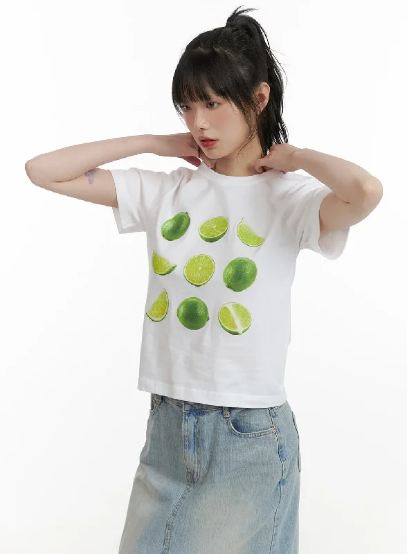 Women’s relaxed fit tops for comfortable wear -Lemon Lime Crop Tee CU410