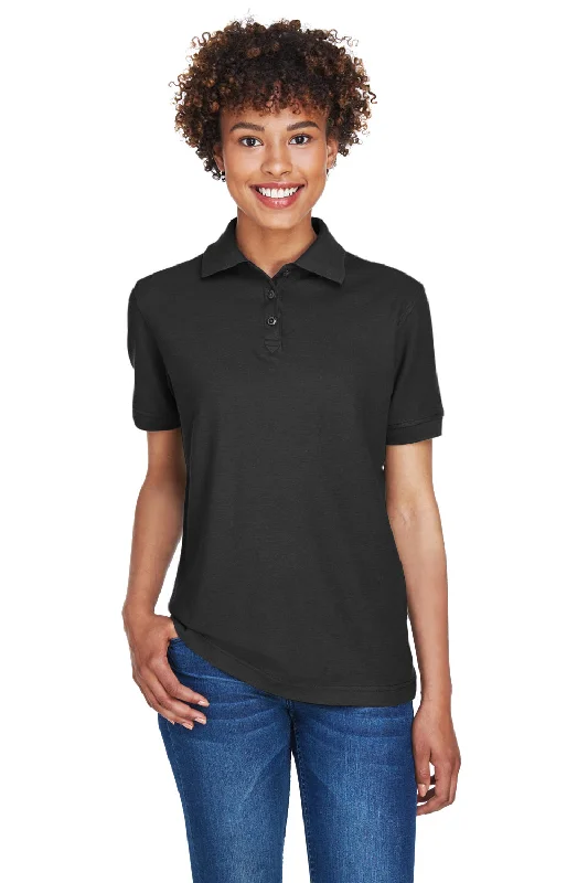 Women’s blouse tops for office wear -UltraClub Womens Whisper Short Sleeve Polo Shirt - Black - Closeout