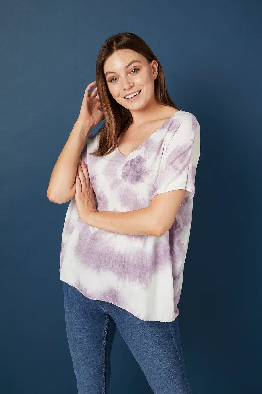 Women’s cropped tops for trendy fashion -Tie Dye V-Neck T-Shirt