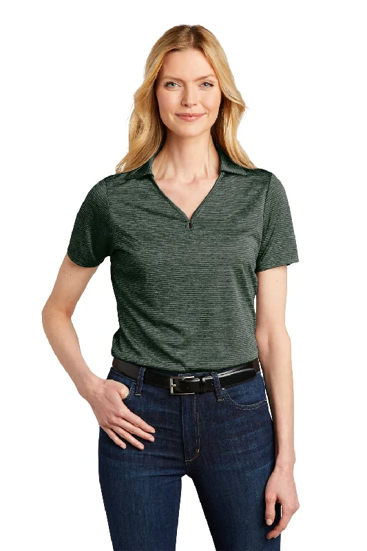 Women’s quilted tops for textured fashion -Port Authority Womens Moisture Wicking Shadow Stripe Short Sleeve Polo Shirt - Deep Forest Green