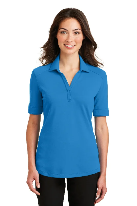 Women’s puff sleeve tops for dramatic flair -Port Authority Womens Silk Touch Performance Moisture Wicking Short Sleeve Polo Shirt - Brilliant Blue - Closeout