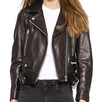 Women’s zip-up jackets for casual wear -Super Moto Women Biker Real Leather Jackets