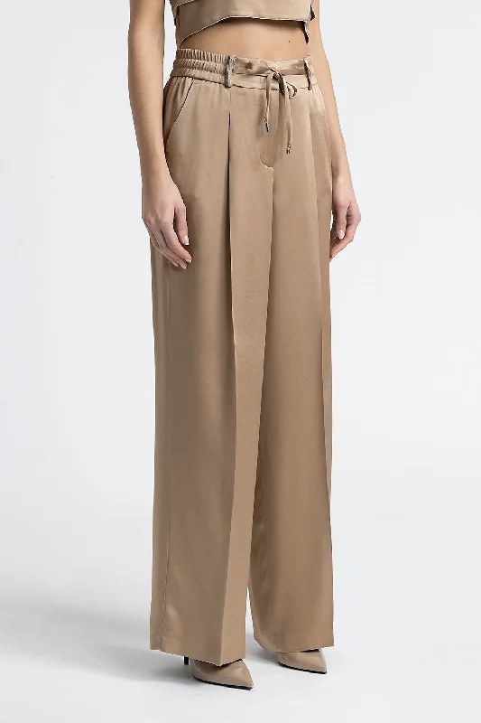 Women’s high-rise pants for flattering fit -Satin palazzo trousers