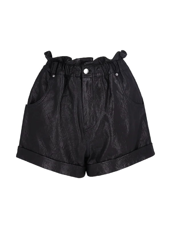 Women’s cropped pants for casual chic -crushed effect leather shorts