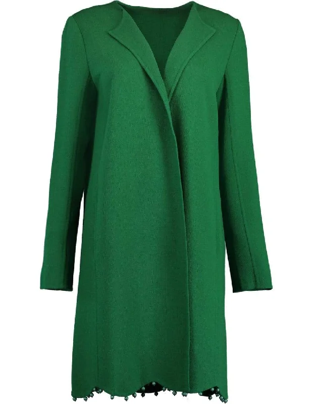 Women’s tailored jackets for polished look -Hunter Green Collarless Coat