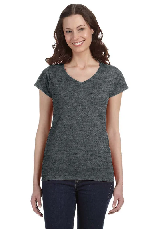 Women’s frill sleeve tops for fun, feminine style -Gildan Womens Softstyle Short Sleeve V-Neck T-Shirt - Heather Dark Grey