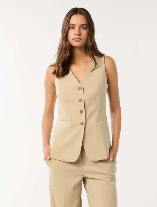 Women’s oversized jackets for relaxed fit -Freya Longline Waistcoat