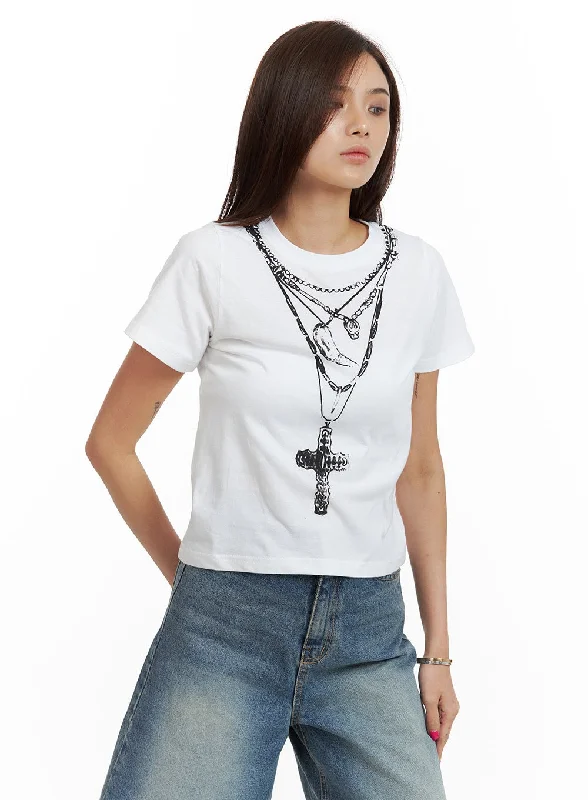 Women’s crochet tops for boho chic look -Cotton Graphic Crop Tee CU417