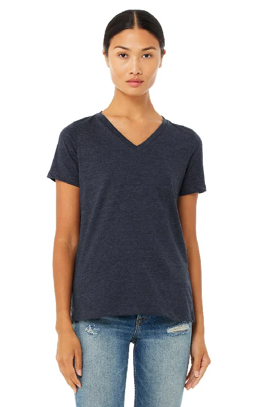 Women’s striped tops for nautical look -Bella + Canvas Womens CVC Short Sleeve V-Neck T-Shirt - Heather Navy Blue