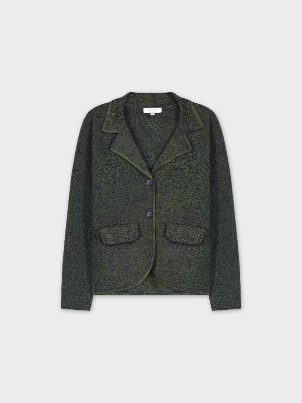 Women’s puffer coats for snow protection -HERRINGBONE KNIT BLAZER-GREEN/NAVY