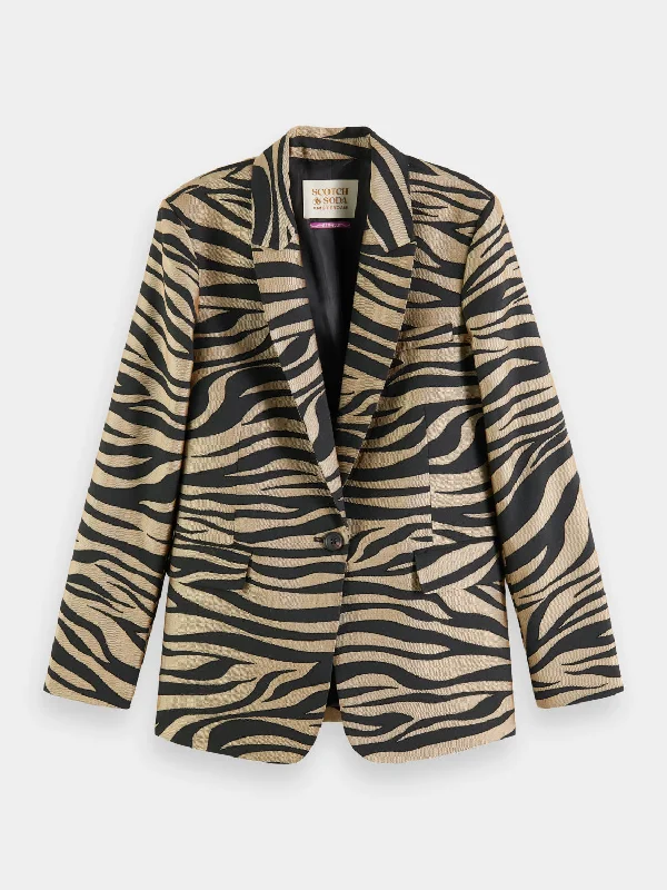 Women’s satin jackets for evening wear -Printed jacquard single-breasted blazer