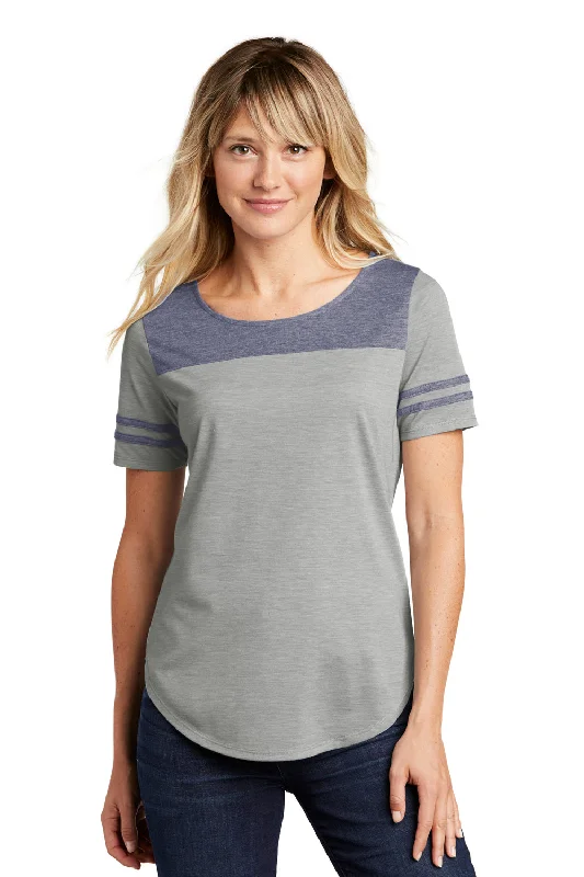 Women’s puff sleeve tops for dramatic flair -Sport-Tek Womens Fan Moisture Wicking Short Sleeve Crewneck T-Shirt - Heather Light Grey/Heather True Navy Blue