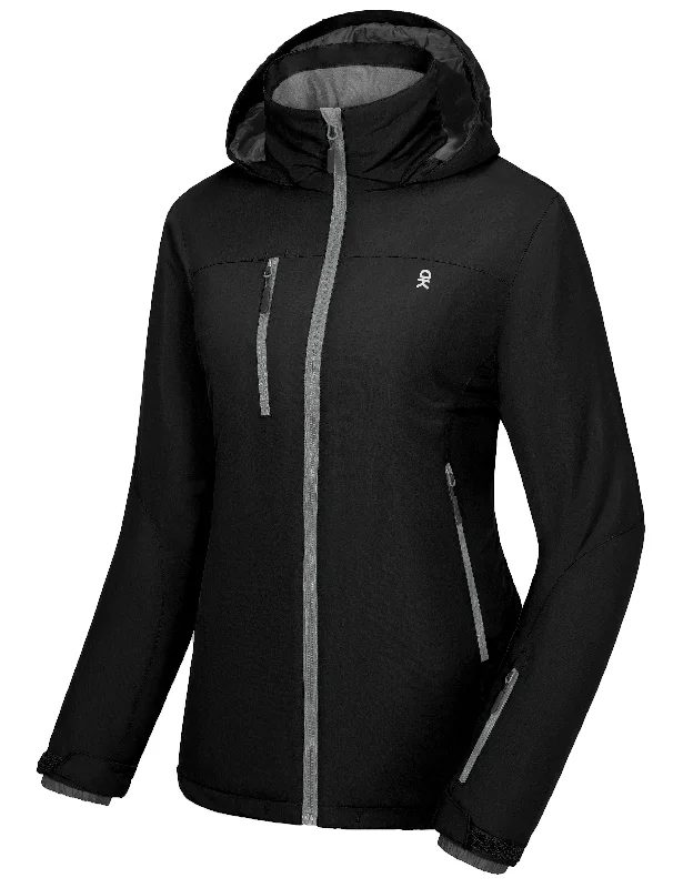 Women’s zip-up hooded jackets for comfort -Women's Insulated Windproof Ski Jacket with Hood