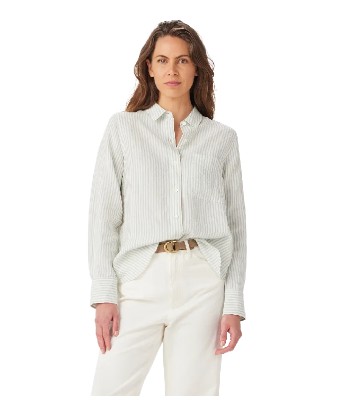 Women’s puff sleeve tops for dramatic flair -R.M.Williams - Crispin Linen Shirt - Stripe - Blue White