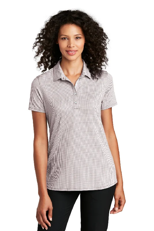 Women’s fleece-lined tops for winter comfort -Port Authority Womens Gingham Moisture Wicking Short Sleeve Polo Shirt - Gusty Grey/White - Closeout