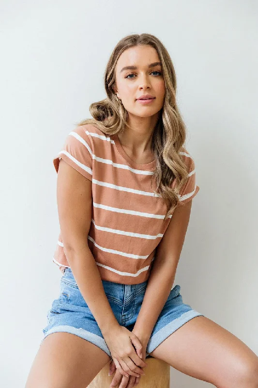 Women’s floral tops for fresh summer vibes -FOXWOOD MANLY STRIPE TEE - CLAY