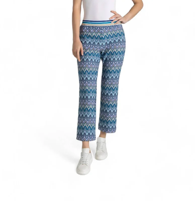 Women’s wool pants for winter warmth -Flare Kick Pant In Monaco Blue Jacquard