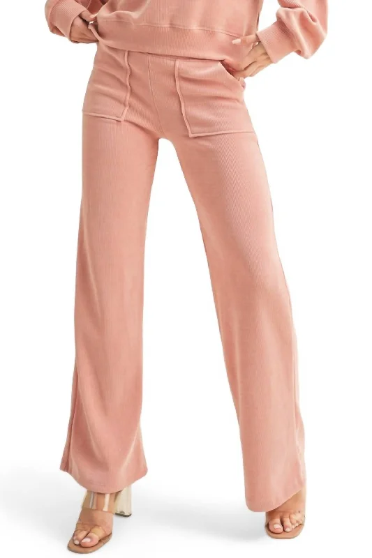 Women’s pleated wide-leg pants for elegant wear -Wide Leg Ribbed Pants In Dusty Rose