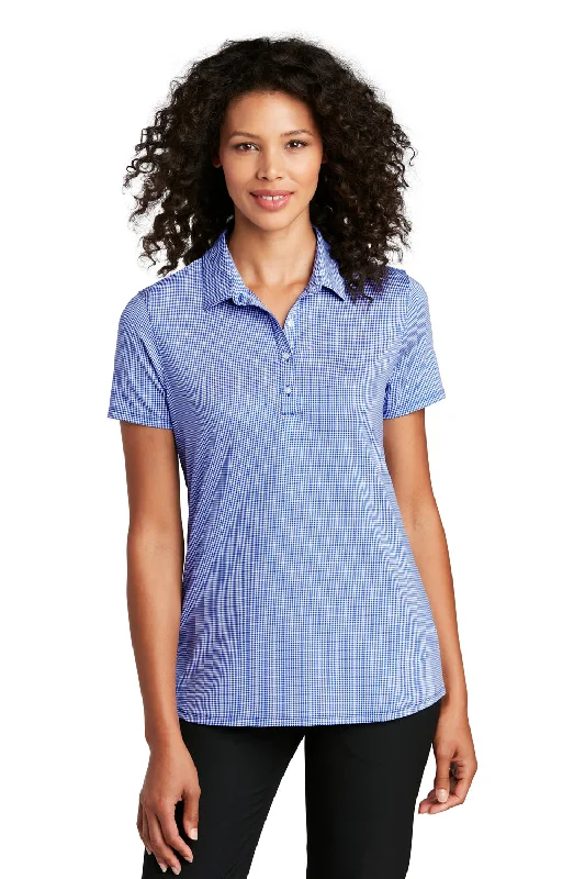 Women’s button-up blouse tops for chic office look -Port Authority Womens Gingham Moisture Wicking Short Sleeve Polo Shirt - True Royal Blue/White - Closeout