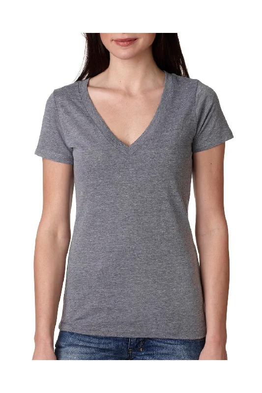 Women’s off-the-shoulder blouse tops for flirty style -Next Level Womens Jersey Short Sleeve V-Neck T-Shirt - Heather Grey - Closeout