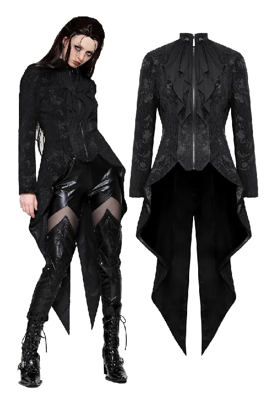 Women’s fur-lined jackets for luxurious style -Vintage gothic jacquard tailcoat with slits JW268