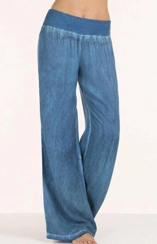 Women’s slouchy pants for casual comfort -Women's Denim Jeans Wide-Leg Pants