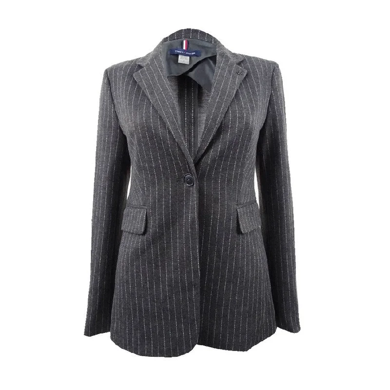 Women’s casual coats for weekend vibes -Tommy Hilfiger Women's Pinstriped One-Button Knit Jacket