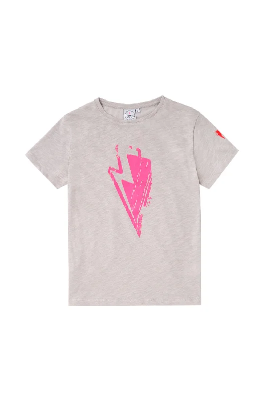 Women’s casual tops for everyday wear -Light Grey with Neon Pink Bolt T-Shirt