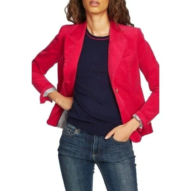 Women’s zip-front jackets for sporty looks -Corduroy Gold Buttons Crop Blazer In Pink