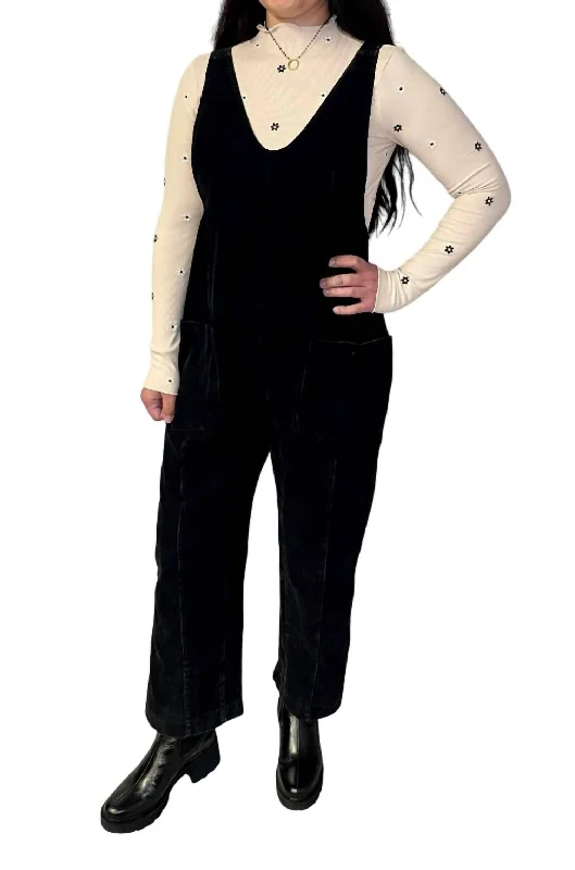 Women’s flared jeans for retro style -Corduroy Overall In Black