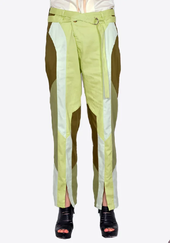 Women’s high-rise pants for flattering fit -KIKO KOSTADINOV KKWSS22T02 DAINTREE PANELLED TROUSER TEA GREEN/MULTI