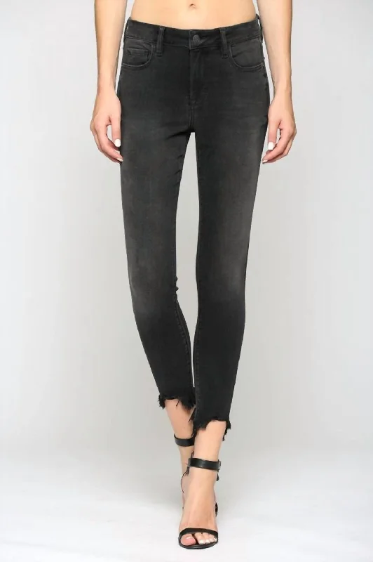 Women’s animal print pants for bold statement -Frayed Hem Mid Rise Skinny Jean In Vintage Black