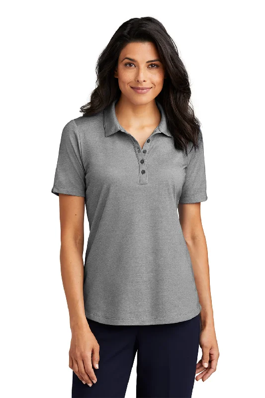 Women’s t-shirt tops for casual style -Port Authority Womens Moisture Wicking Fine Pique Short Sleeve Polo Shirt - Heather Charcoal Grey