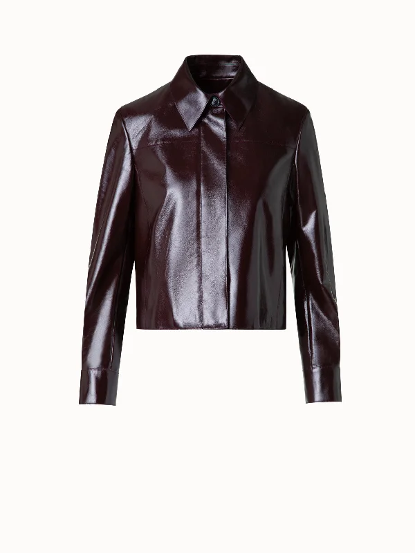 Women’s long wool coats for winter warmth -Short Leather Jacket in Lacquer Leather