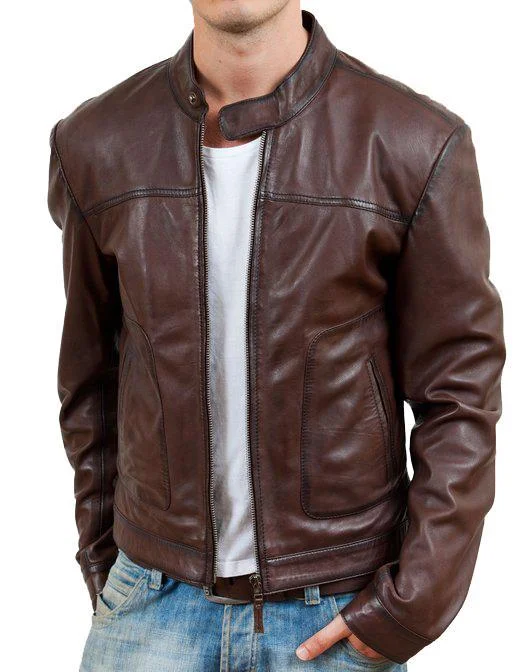 Women’s faux suede jackets for trendy look -Men Classic Real Leather Jackets: Brownish