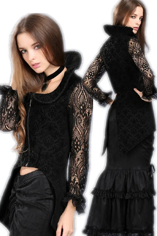 Women’s shearling-lined jackets for cozy comfort -Women Black Medieval Gothic Vampire jacket JW089