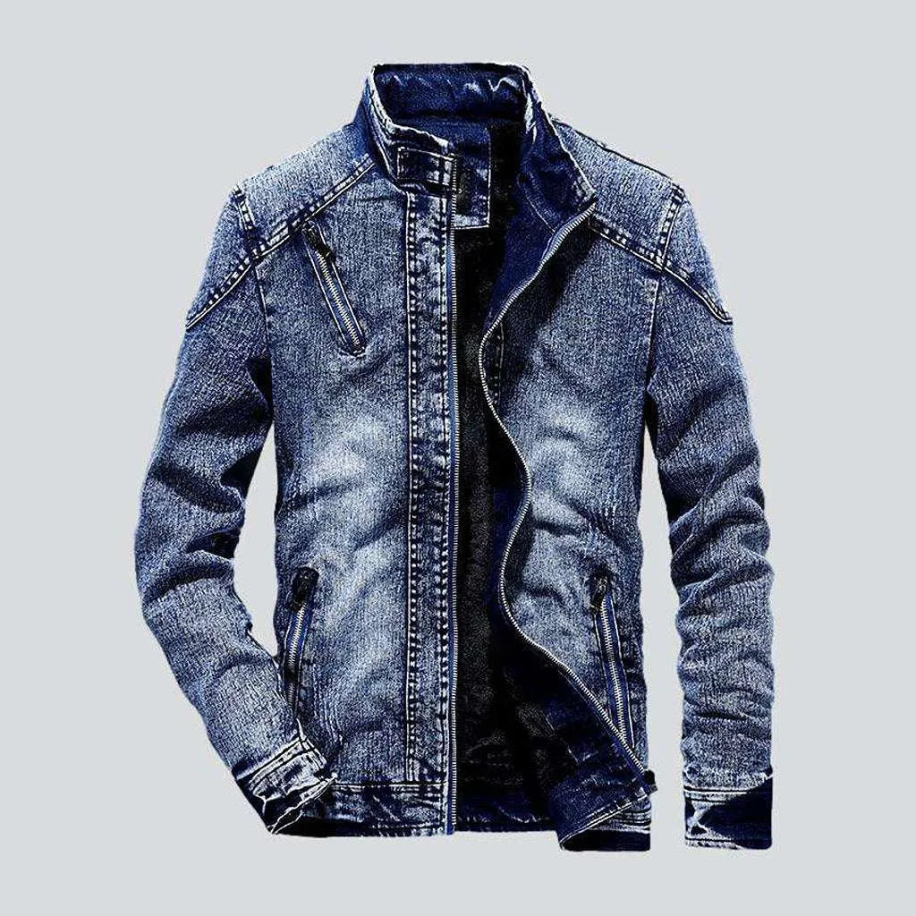 Women’s bomber coats for sporty look -Slim denim jacket with zipper