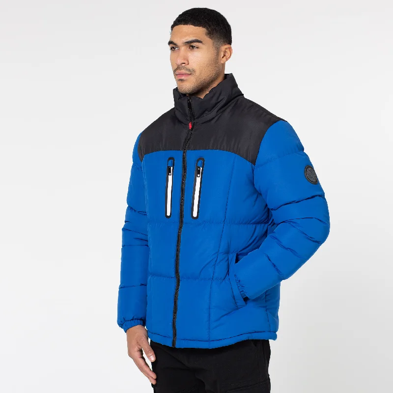 Women’s casual parkas for weekend wear -Contrast Zipped Funnel Neck Puffer Jacket | Cobalt Blue