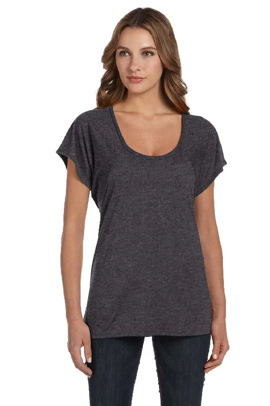 Women’s halter neck tops for summer outfits -Bella + Canvas Womens Flowy Short Sleeve Scoop Neck T-Shirt - Heather Dark Grey