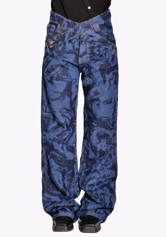 Women’s tailored pants for polished look -NINAMOUNAH T_04 PANDA DENIM TROUSERS LASER BLEACH INDIGO