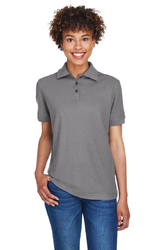 Women’s frill sleeve tops for fun, feminine style -UltraClub Womens Whisper Short Sleeve Polo Shirt - Graphite Grey - Closeout