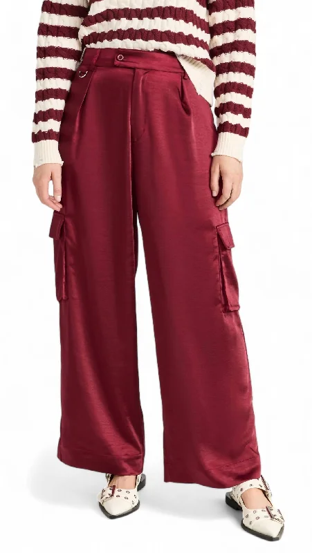 Women’s linen-blend pants for lightweight style -Lou Silky Cargo Pant In Lambrusco