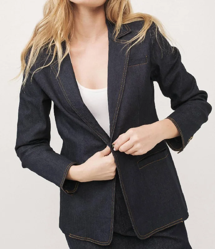 Women’s quilted vests for easy layering -Dark Denim Blazer In Black