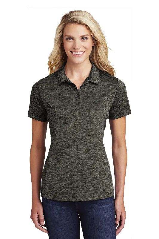 Women’s blouson tops for elegant drape -Sport-Tek Womens Electric Heather Moisture Wicking Short Sleeve Polo Shirt - Grey Black Electric