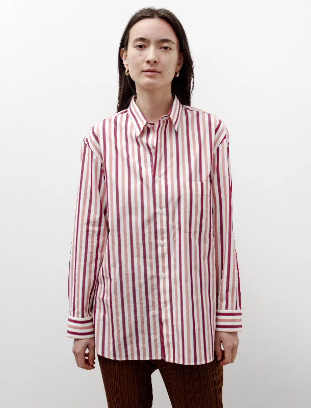 Women’s quilted tops for textured fashion -Handmade Classic Collar Shirt White with Pink Stripes